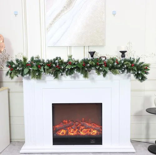 Vista 11 de HipTree Guirnalda de Navidad de 6 pies con luces, guirnalda de pino artificial iluminada para manto, guirnalda de invierno de Navidad verde