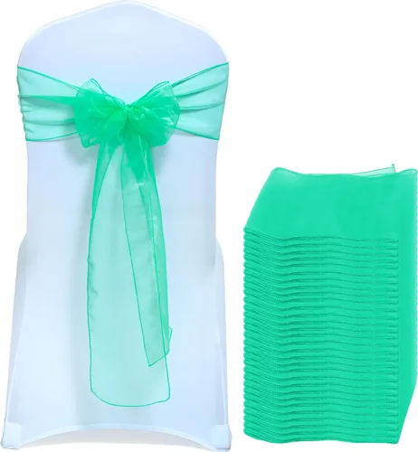 Vista 36 de Bandas de organza para decorar sillas en bodas y eventos, 100 unidades, organza, Manzana Verde (Apple Green), 10