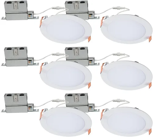 Vista 8 de HALO HLB 3 Inch Canless LED Recessed Downlight, 500 Lumens, 5CCT Selectable 2700K-5000K, IC/Airtight, Wet Rated, White Trim 6- Pack