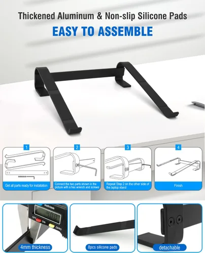 Vista 6 de Soporte para laptop para escritorio, elevador ergonómico de aluminio para laptop, soporte ventilado para portátil compatible con MacBook Air Pro