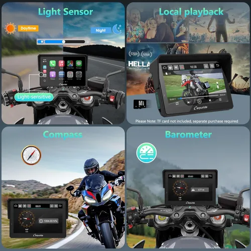 Vista 6 de CARPURIDE W502BS PRO para BMW Motorcycle CarPlay y Android Auto Dual Bluetooth, pantalla de navegación GPS impermeable de 5 pulgadas, lectura