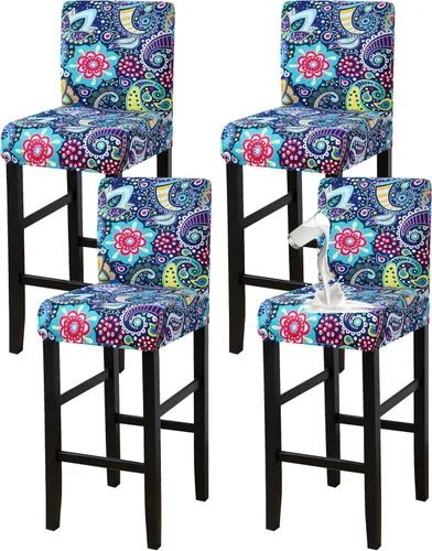 Vista 26 de FORCHEER Juego de 2 fundas negras para taburete de bar con respaldo, fundas de cuero para taburetes de bar con respaldo corto, extraíbles y lavables