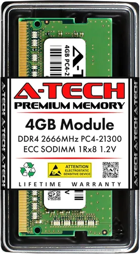 Vista 12 de A-Tech 4GB DDR4 2133MHz PC4-17000 ECC SODIMM 1Rx8 Rango único 1.2V 260-Pin Módulo de actualización de memoria RAM para Microserver, estación
