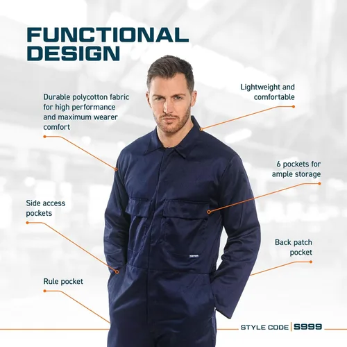 Vista 4 de Portwest S999 Euro Workwear Overol de polialgodón azul marino, XXL