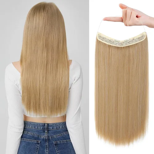 Vista 22 de REECHO - Extensiones de cabello con alambre transparente invisible, tamaño ajustable, broches de seguridad extraíbles en la extensión secreta recta