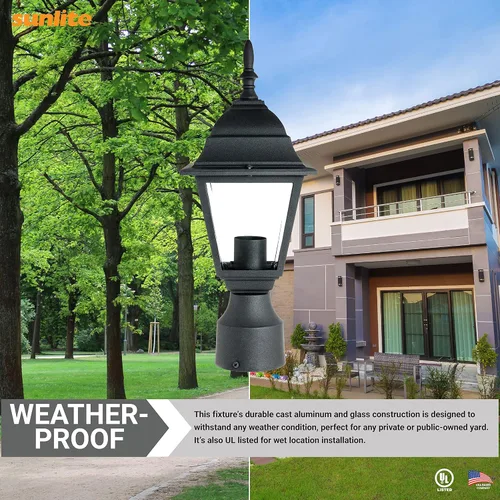 Vista 6 de Sunlite 41322 Lámpara de carro de montaje en poste, 60 vatios máximo, enchufe de base media individual (E26), 120 voltios, exterior, listado UL