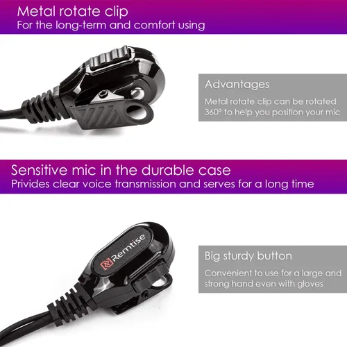 Vista 3 de Covert - Auricular de tubo acústico con micrófono para Baofeng UV-5R Walkie Talkies, auriculares de vigilancia y PTT compatible con radios de 2 vías