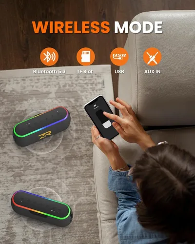 Vista 5 de Altavoz Bluetooth, altavoces inalámbricos portátiles con ganchos, ecualizador de graves profundos de 40 W, IPX6 impermeable, Bluetooth 5.3 TWS