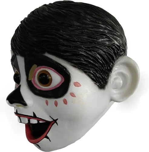 Vista 3 de Máscara de látex de Miguel de la película Coco, disfraz de Halloween, accesorios para fiesta de Halloween, color blanco, Blanco
