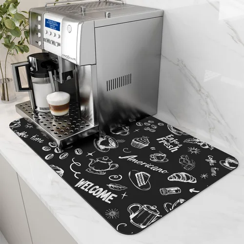 Vista 13 de AMOAMI Tapete de café absorbente con parte trasera de goma para secar platos para encimera de cocina, accesorios de bar para debajo de la cafetera