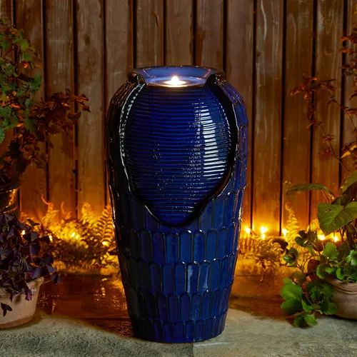 Vista 7 de Glitzhome Fuente de Agua con Jarrón de Cerámica de Gran Tamaño de 29.25" de Alto para Exteriores, Fuente de Agua Alta para Patio y Jardín con Luz