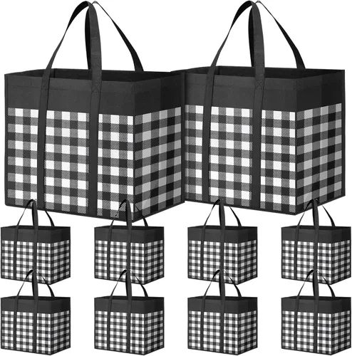Vista 9 de WOWBOX Bolsas de comestibles reutilizables, paquete de 4, bolsas de compras plegables reutilizables a granel con asas reforzadas, bolsas