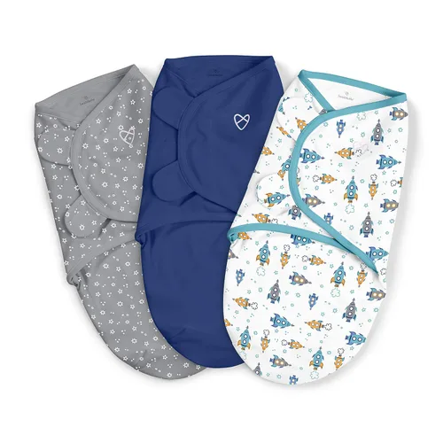 SwaddleMe by Ingenuity - Manta original, 100% algodón, mejora el sueño y calma el reflejo de sobresalto, de 3 a 6 meses, 1,0 tog, paquete de 3,