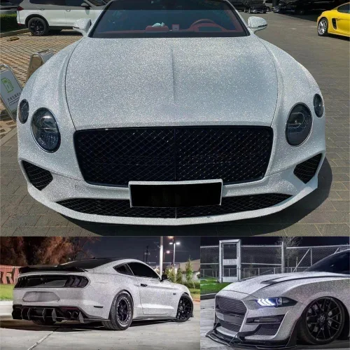 XhuangTech Envoltura de vinilo con purpurina plateada, autoadhesiva, película de vinilo de diamante brillante, película de decoración de automóvil