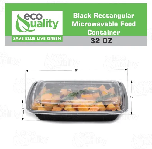 Vista 3 de EcoQuality - Paquete de 15 recipientes reutilizables para almacenamiento de alimentos de 32 onzas con tapas, rectangulares sin BPA, aptos
