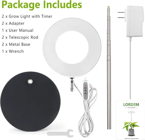 Vista 14 de LORDEM Grow Light, LED Plant Light for Indoor Plants Growing, Full Spectrum Desk Growth Lamp with Automatic Timer for 4H/8H/12H, 4 Dimmable Levels