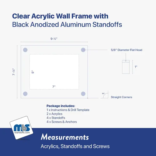 Vista 6 de Plotter Paper Direct Marco de pared acrílico transparente de 5 x 7 pulgadas con separadores de aluminio anodizado negro de 3/4 x 1 pulgada para arte