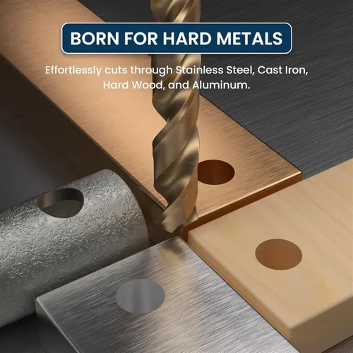 Vista 5 de LU&MN Broca helicoidal M35 de 1/2 pulgada de longitud de cobalto HSS Jobber con vástago recto, resistente, paquete de 5 unidades, perforación