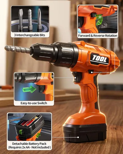 Vista 4 de Eohemeral - Juego de herramientas para niños de 36 piezas, juguetes de construcción para niños pequeños con cinturón y taladro electrónico