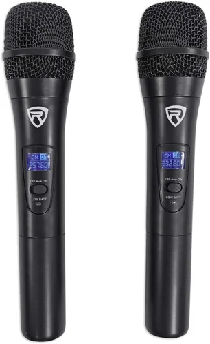 Vista 6 de Rockville RWM1203VH Sistema de micrófonos inalámbricos de mano dual, 2 micrófonos, VHF de largo alcance, sonido claro, pantalla digital