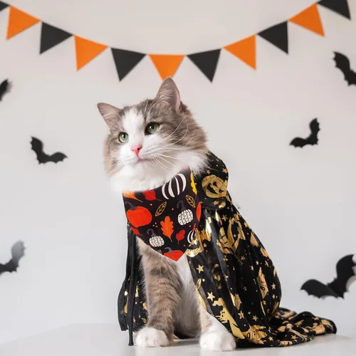 Vista 5 de Bandana de Halloween para perro, paquete de 2 baberos triangulares de algodón para perros, bufandas suaves y transpirables para mascotas