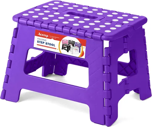 Vista 36 de ACSTEP Taburete plegable de 9 pulgadas, capacidad de 300 libras, taburete antideslizante con asa, taburetes plegables de plástico para niños, Negro