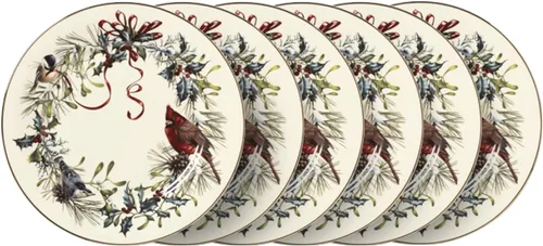 Vista 2 de Lenox 835219 Winter Greetings - Juego de 6 platos de cena, 10.75", vajilla navideña, entretenimiento navideño