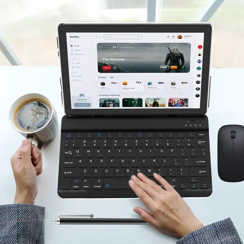 Vista 5 de Tablet Android 15 de 10 pulgadas, 12GB RAM+64GB ROM+1TB expandible, tabletas 2 en 1 con teclado/estuche/ratón/lápiz óptico, procesador de cuatro