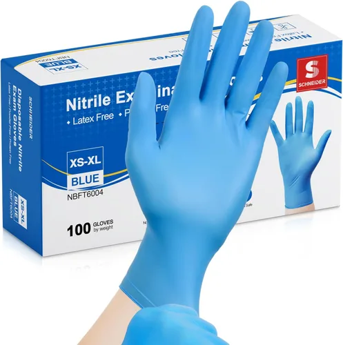 Schneider Guantes de examen de nitrilo, guantes desechables azules, de grado médico y alimenticio, sin látex