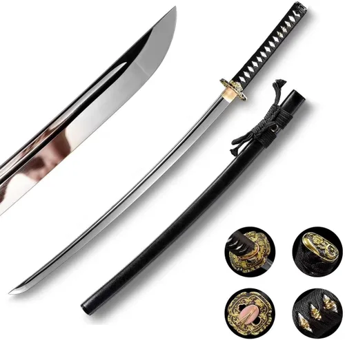 Vista 2 de Katana de acero templado con resorte de arcilla de 41 pulgadas, espada samurái japonesa hecha a mano, espada samurái japonesa de espada completa