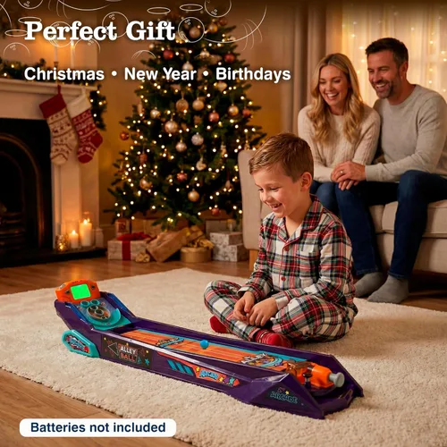 Vista 9 de Juego de Bola de Callejón — Juego de Mesa Electrónico de Rodar y Puntuar, Puntuación Automática con Luces y Sonido, Lanzador con Manija — 1-2