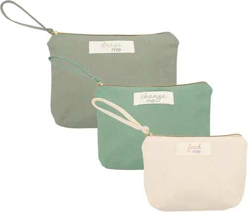 Pearhead Mommy and Baby Things Pouch Set, Canvas Zipper Organizer Bags for Diaper Bag and Travel, Cosmetic and Makeup Bag for Mom