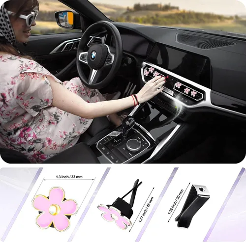 Vista 5 de 6 piezas de decoración de automóvil con diseño de margaritas, clip de ventilación de aire acondicionado, salida de aire acondicionado, clip