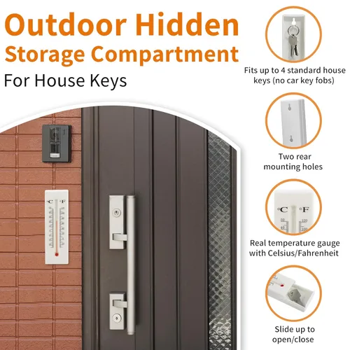 Vista 3 de WYZworks Termómetro para ocultar una llave, compartimento de almacenamiento oculto al aire libre para llaves de casa, medidor de temperatura