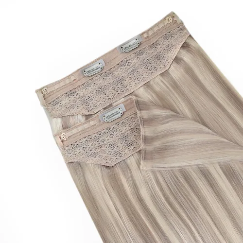 Vista 9 de Easyouth - Extensiones de cabello con alambre rubio, extensiones de cabello humano real, reflejos rubios ceniza, extensión de cabello rubio con hilo