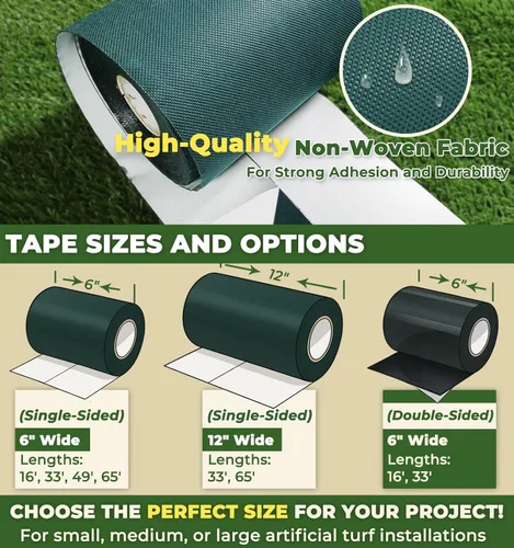 Vista 4 de Cinta de Costura de Césped Artificial de Doble Cara 6" x 16' Cinta de Costura Autoadhesiva para Pisos de Concreto y Madera, Patios, Alfombras