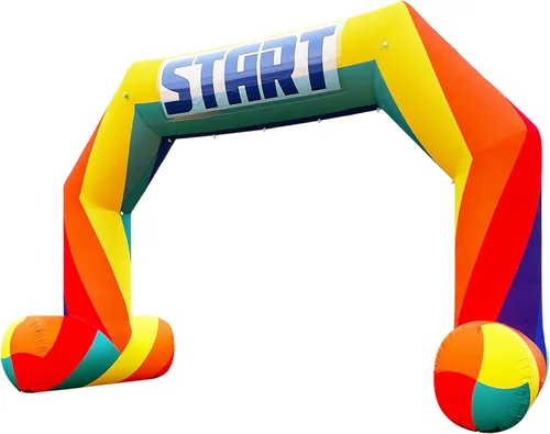 Vista 15 de Arco inflable de línea de meta de arranque de 20 pies rosa con potente soplador