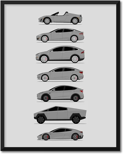 Vista 75 de Custom Car Posters Póster hecho a mano compatible con Tesla Generations e impresión de Roadster, Model S, Model X, Model 3, Model Y, Cyber Truck