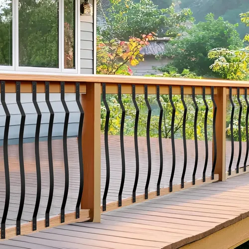 Vista 4 de Akenow Paquete de 51 balaustres curvos, balaustres de cubierta de hierro resistente de 29.5 pulgadas con tornillos, balaustres de arco ondulado