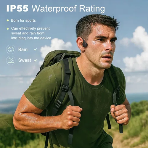 Vista 5 de Auriculares de conducción ósea – Auriculares Bluetooth de oreja abierta con micrófono, auriculares de conducción ósea con 12 horas de tiempo