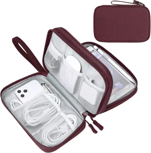 Vista 414 de FYY Organizador para accesorios electrónicos, para viajes, para cables, celular y cargadores, estuche portátil, impermeable, doble capa, bolsa