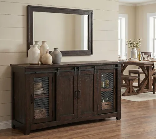 Vista 6 de Martin Svensson Home, mueble para TV Santa Fe de madera maciza, 65", negro antiguo y pino envejecido con aspecto desgastado Pino envejecido negro