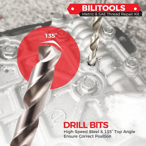 Vista 4 de BILITOOLS Kit de reparación de roscas helicoidales métricas, 131 piezas HSS Drill Heli Coil Kit de reparación M5 M6 M8 M10 M12