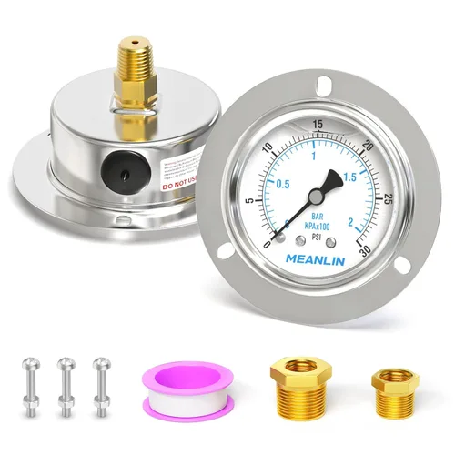 Vista 14 de MEANLIN MEASURE 0~10 psi Manómetro de llenado de líquido, esfera con cara de 2.5 pulgadas, montaje en panel con brida frontal, 1/4" NPT, carcasa