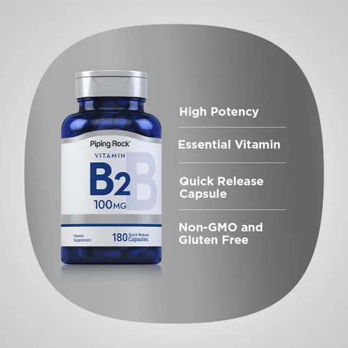 Vista 4 de Piping Rock Vitamina B2 100 mg 180 Cápsulas Riboflavina Vegetariano, sin OMG, suplemento sin gluten