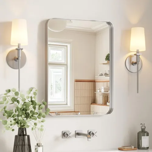 Vista 9 de USHOWER Espejo de baño negro para sobre el fregadero, 22 x 30 pulgadas, espejo rectangular negro mate para pared, espejo de tocador con marco