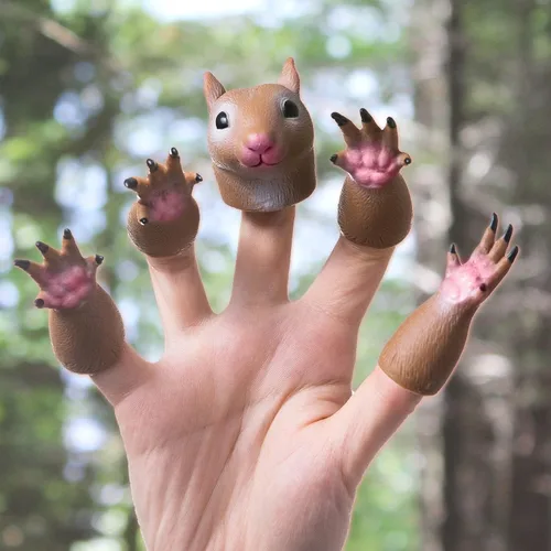 Vista 4 de AQKILO Handi - Marioneta de mano con diseño de ardilla, marionetas de animales para el dedo para niños.