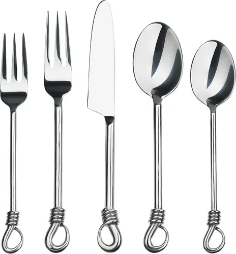 Vista 5 de Gourmet Settings Juego de cubiertos de metal pulido de 5 piezas, utensilios de cocina de acero inoxidable, cuchillo/tenedor/cucharas