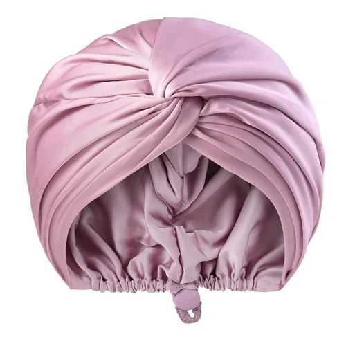 Vista 22 de Gorro de satén de seda ajustable para envolver el cabello para dormir, gorro de dormir de doble capa, turbante nocturno para cabello largo y rizado