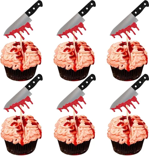 Vista 12 de 24 piezas de decoración de cupcakes de Halloween para despedida de soltero con purpurina, araña, bruja, murciélago, Halloween, cupcakes